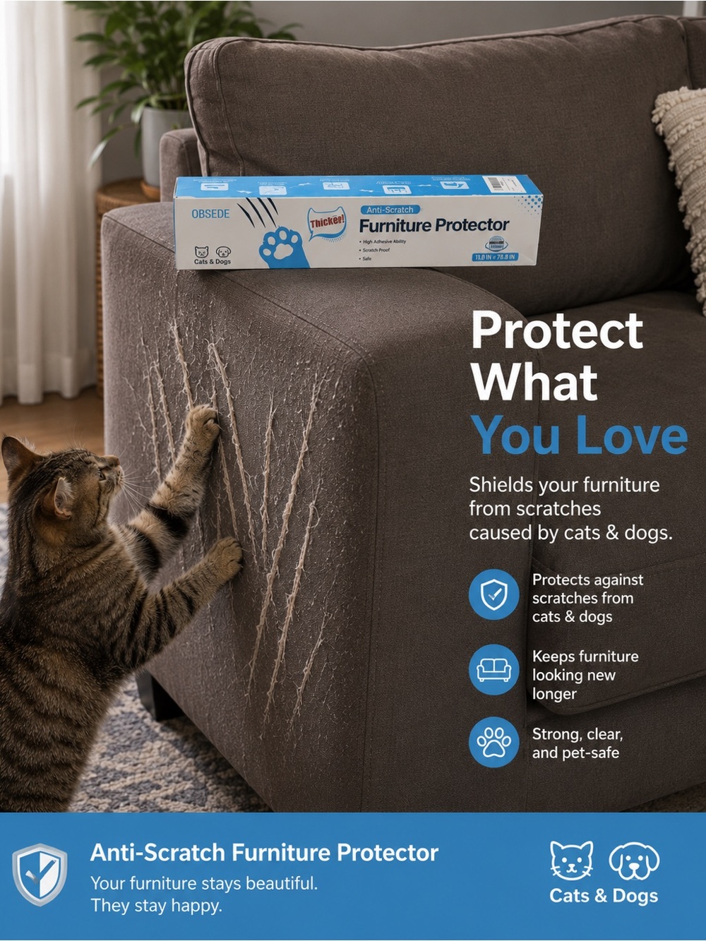 🐱🛋️Cat Scratch Furniture Protector – Clear Adhesive Furniture Guard - BRAND NEW!
